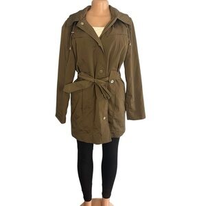 London Fog Olive Belted Hooded Jacket